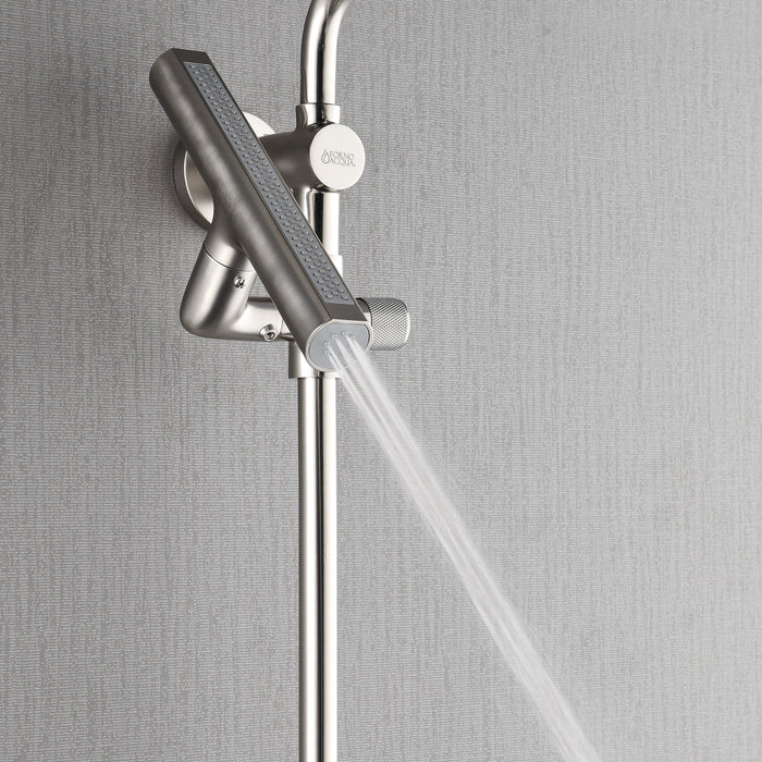Forno AcquaFALL Traditional Arm Shower System with 8" 6 Function Rainfall Shower Head, 5-in-1 Handheld Shower and 3 Function Body Jet in Brushed Nickel