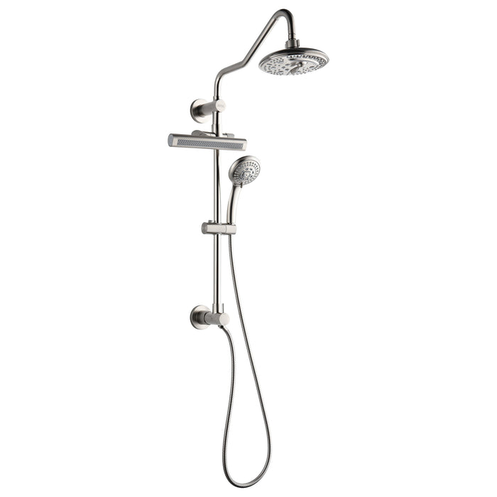 Forno AcquaFALL Traditional Arm Shower System with 8" 6 Function Rainfall Shower Head, 5-in-1 Handheld Shower and 3 Function Body Jet in Brushed Nickel