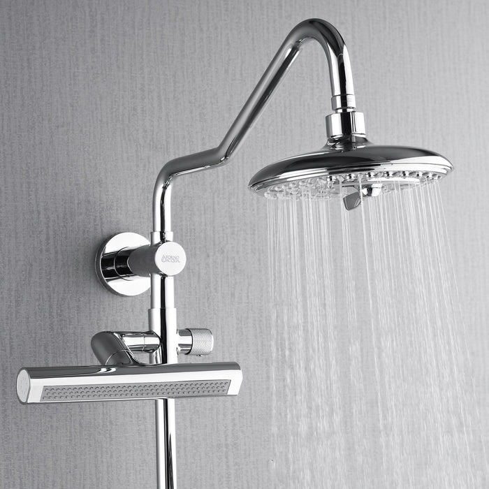 Forno AcquaFALL Traditional Arm Shower System with 8" 6 Function Rainfall Shower Head, 5-in-1 Handheld Shower and 3 Function Body Jet in Polished Chrome