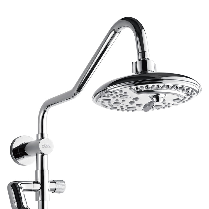 Forno AcquaFALL Traditional Arm Shower System with 8" 6 Function Rainfall Shower Head, 5-in-1 Handheld Shower and 3 Function Body Jet in Polished Chrome