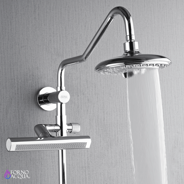 Forno AcquaFALL Traditional Arm Shower System with 8" 6 Function Rainfall Shower Head, 5-in-1 Handheld Shower and 3 Function Body Jet in Polished Chrome