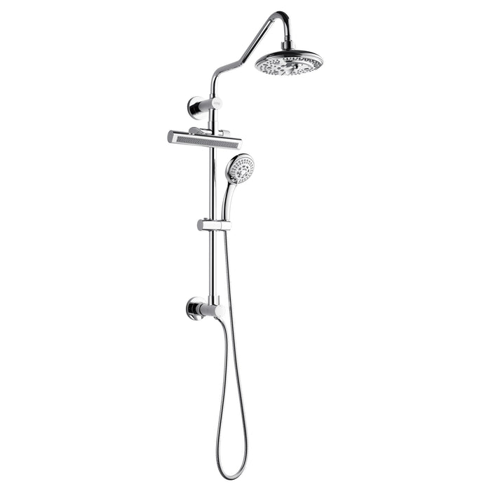 Forno AcquaFALL Traditional Arm Shower System with 8" 6 Function Rainfall Shower Head, 5-in-1 Handheld Shower and 3 Function Body Jet in Polished Chrome