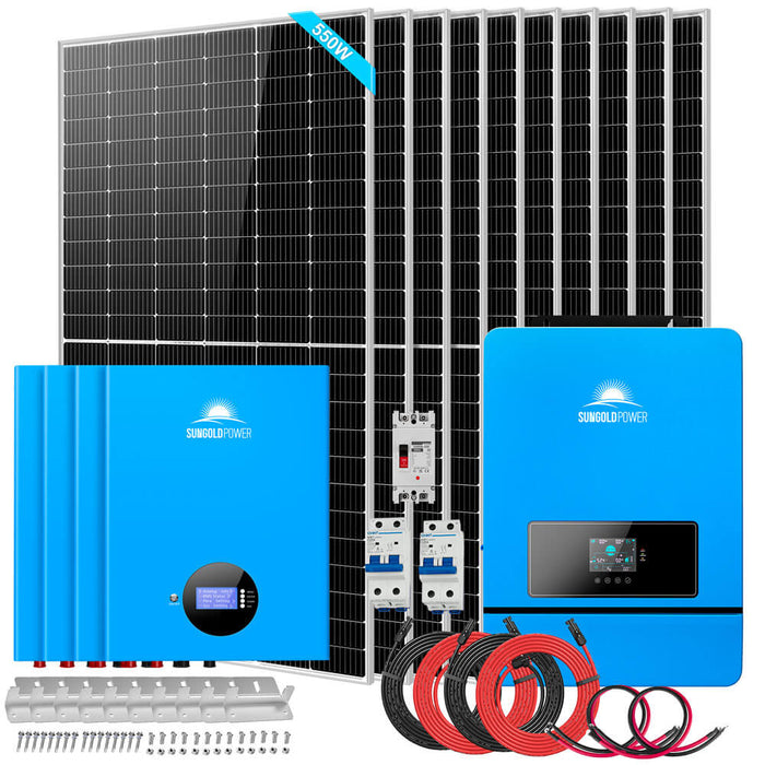 Sungold Power OFF GRID SOLAR KIT 10 X 550 WATTS SOLAR PANELS 4 X 5.12KWH LITHIUM BATTERY 10KW SOLAR INVERTER 48VDC 120V/240V (SGM-10K20)