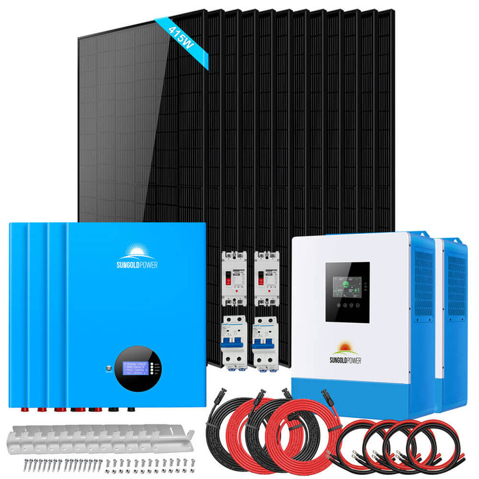 Sungold Power Off Grid Solar Kit 10000W 48VDC 120VAC/240V 20.48KWH Lithium Battery 12 X 450 Watts Solar Panels (SGM-10M2T)