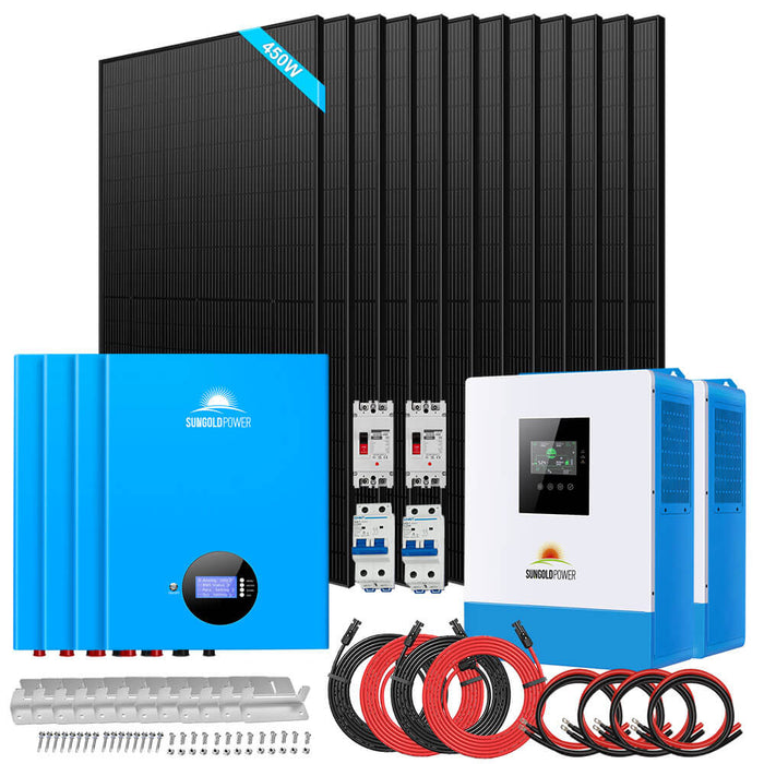 Sungold Power Off Grid Solar Kit 10000W 48VDC 120VAC/240V 20.48KWH Lithium Battery 12 X 450 Watts Solar Panels (SGM-10M2T)