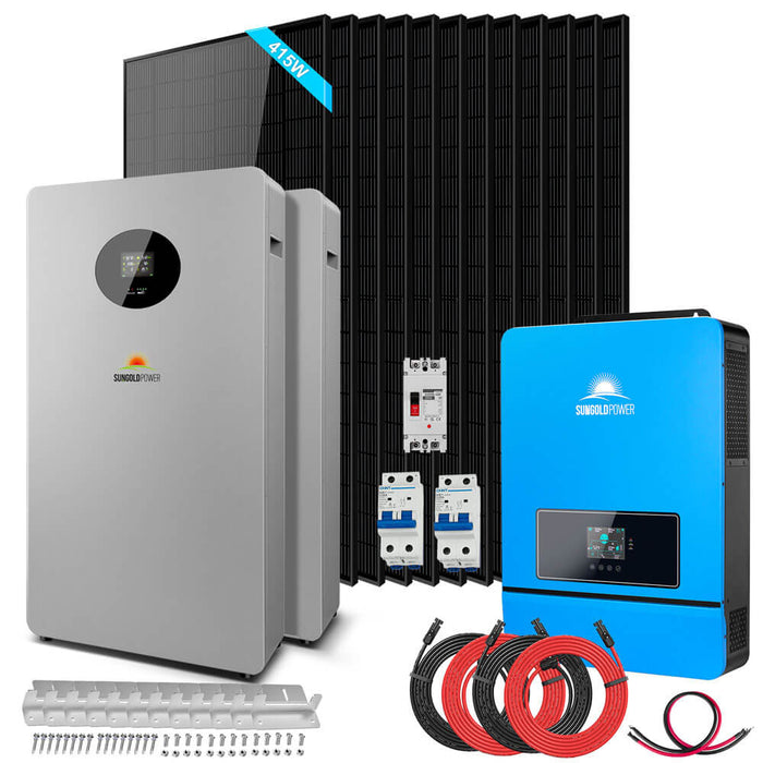 Sungold Power OFF GRID SOLAR KIT 12 X 415 WATTS SOLAR PANELS 20.48KWH LITHIUM BATTERY 8000W SOLAR INVERTER 48VDC 120V/240V (SGM-8K20)