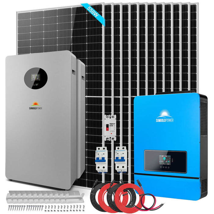 Sungold Power OFF GRID SOLAR KIT 12 X 550 WATTS SOLAR PANELS 20.48KWH-32.14KWH LITHIUM BATTERY 10KW SOLAR INVERTER 48VDC 120V/240V (SGR-10K25S)