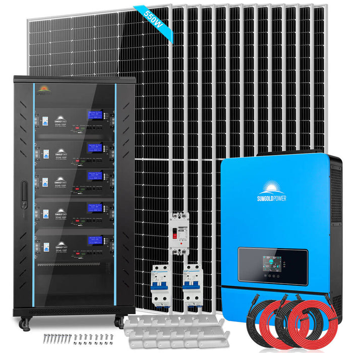 Sungold Power OFF GRID SOLAR KIT 12 X 550 WATTS SOLAR PANELS 20.48KWH-32.14KWH LITHIUM BATTERY 10KW SOLAR INVERTER 48VDC 120V/240V (SGR-10K25S)