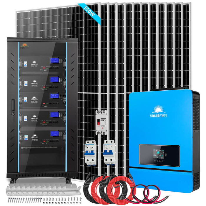 Sungold Power OFF GRID SOLAR KIT 12 X 550 WATTS SOLAR PANELS 20.48KWH-32.14KWH LITHIUM BATTERY 10KW SOLAR INVERTER 48VDC 120V/240V (SGR-10K25S)