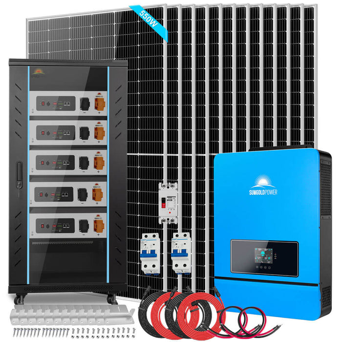 Sungold Power OFF GRID SOLAR KIT 12 X 550 WATTS SOLAR PANELS 20.48KWH-32.14KWH LITHIUM BATTERY 10KW SOLAR INVERTER 48VDC 120V/240V (SGR-10K25S)