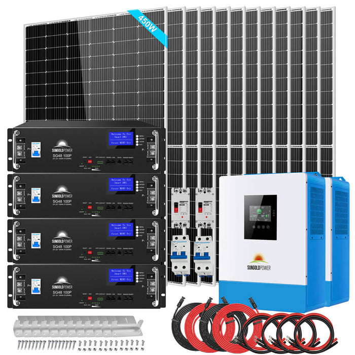Sungold Power Off Grid Solar Kit 10000W 48VDC 120V/240V LifePO4 20.48KWH Lithium Battery 12 X 450 Watts Solar Panels (SGR-10K2M)