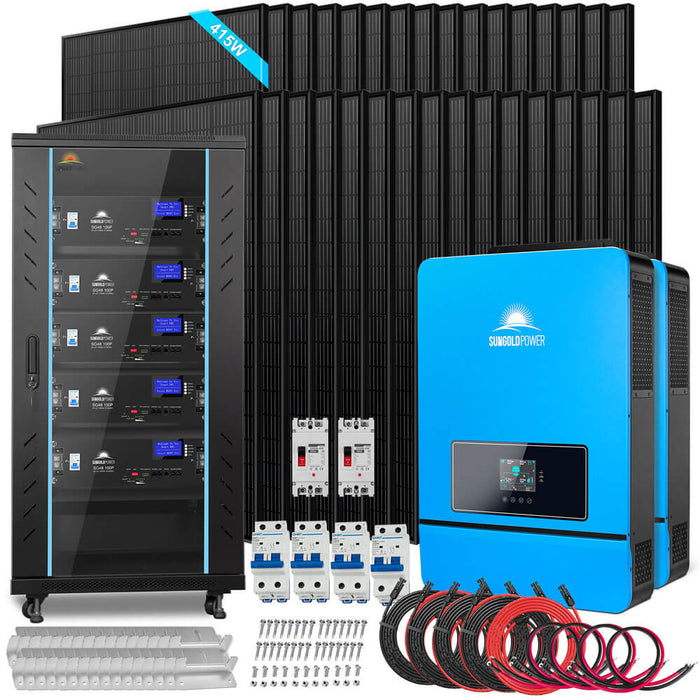 Sungold Power OFF GRID SOLAR KIT 16KW 48VDC 120V/240V LIFEPO4 25.6KWH LITHIUM BATTERY 32 X 450 WATTS SOLAR PANELS (SGR-16K25E)