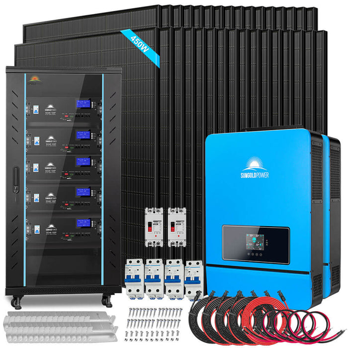 Sungold Power OFF GRID SOLAR KIT 16KW 48VDC 120V/240V LIFEPO4 25.6KWH LITHIUM BATTERY 32 X 450 WATTS SOLAR PANELS (SGR-16K25E)
