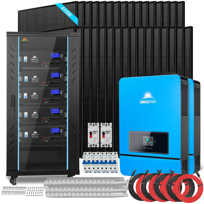 Sungold Power OFF GRID SOLAR KIT 16KW 48VDC 120V/240V LIFEPO4 25.6KWH LITHIUM BATTERY 32 X 450 WATTS SOLAR PANELS (SGR-16K25E)