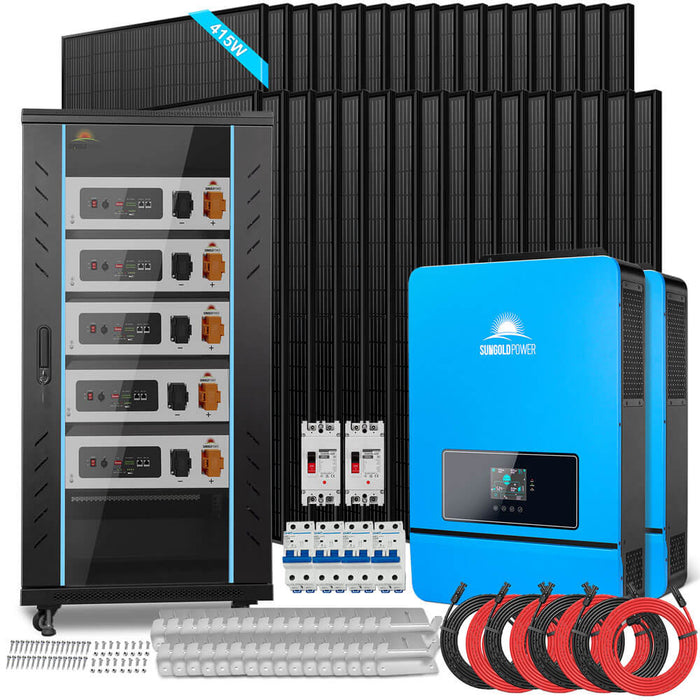 Sungold Power OFF GRID SOLAR KIT 16KW 48VDC 120V/240V LIFEPO4 25.6KWH LITHIUM BATTERY 32 X 450 WATTS SOLAR PANELS (SGR-16K25E)