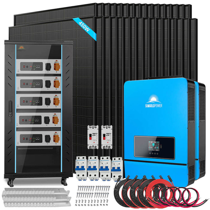 Sungold Power OFF GRID SOLAR KIT 16KW 48VDC 120V/240V LIFEPO4 25.6KWH LITHIUM BATTERY 32 X 450 WATTS SOLAR PANELS (SGR-16K25E)