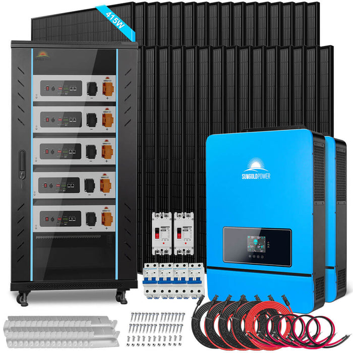 Sungold Power OFF GRID SOLAR KIT 16KW 48VDC 120V/240V LIFEPO4 25.6KWH LITHIUM BATTERY 32 X 450 WATTS SOLAR PANELS (SGR-16K25E)