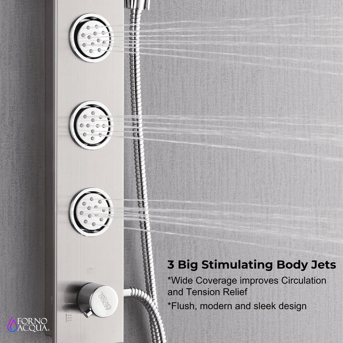 Forno AcquaSPA Shower Panel with 9" Rain Shower Head in Stainless Steel, 5-Function Handheld, 3 Body Jets - 1.8 or 2.5 GPM (SL31BC-8)