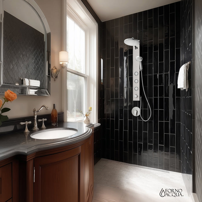 Forno AcquaSPA Shower Panel with 9" Rain Shower Head in Stainless Steel, 5-Function Handheld, 3 Body Jets - 1.8 or 2.5 GPM (SL31BC-8)