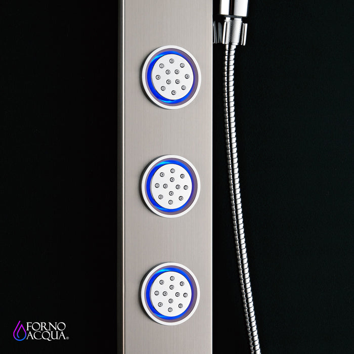Forno AcquaSPA Shower Panel with SensoTemp, 9" Rainfall Shower Head, 5-in-1 Handheld Shower and 3 Body Jets in Stainless Steel