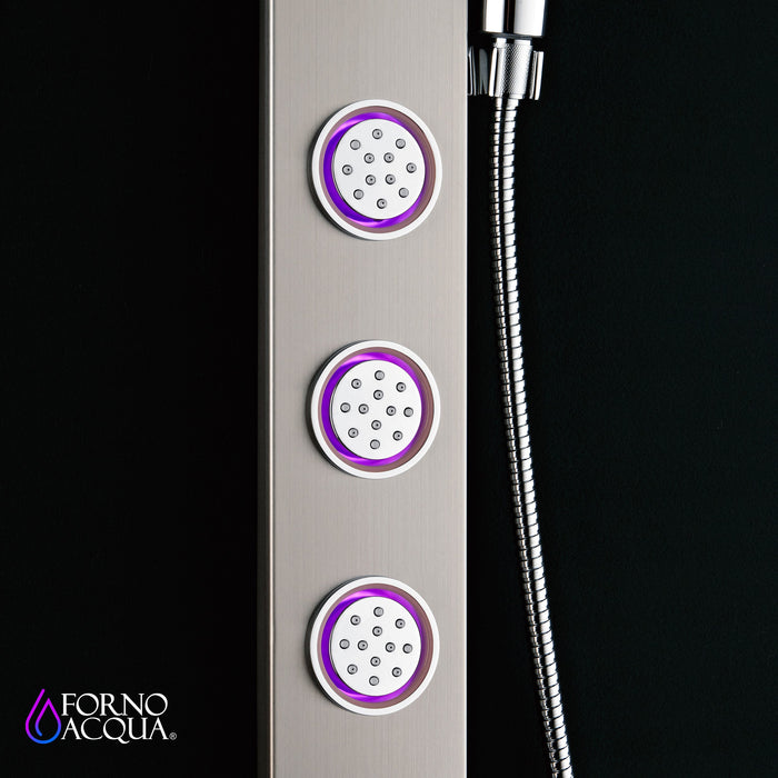 Forno AcquaSPA Shower Panel with SensoTemp, 9" Rainfall Shower Head, 5-in-1 Handheld Shower and 3 Body Jets in Stainless Steel