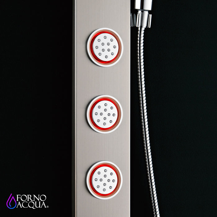 Forno AcquaSPA Shower Panel with SensoTemp, 9" Rainfall Shower Head, 5-in-1 Handheld Shower and 3 Body Jets in Stainless Steel