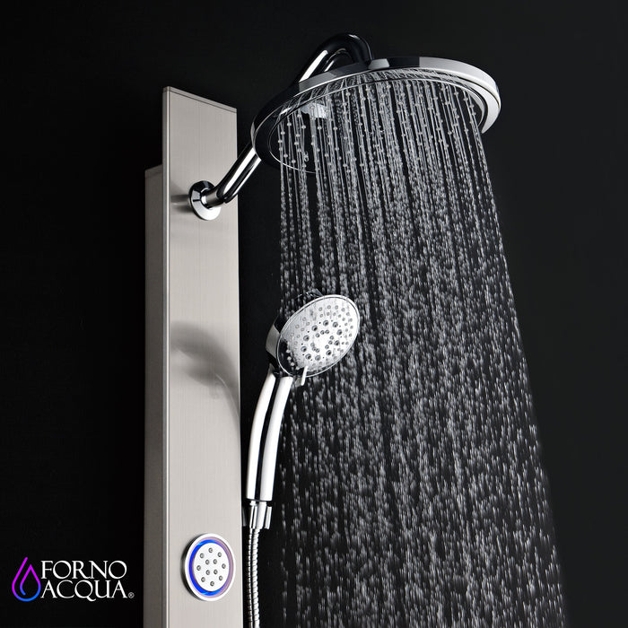 Forno AcquaSPA Shower Panel with SensoTemp, 9" Rainfall Shower Head, 5-in-1 Handheld Shower and 3 Body Jets in Stainless Steel