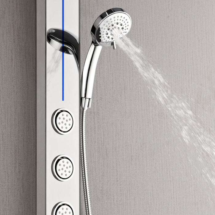 Forno AcquaSPA Shower Panel with SensoTemp, 9" Rainfall Shower Head, 5-in-1 Handheld Shower and 3 Body Jets in Mirrored Stainless Steel