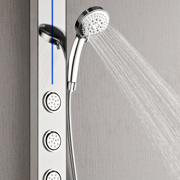 Forno AcquaSPA Shower Panel with SensoTemp, 9" Rainfall Shower Head, 5-in-1 Handheld Shower and 3 Body Jets in Mirrored Stainless Steel