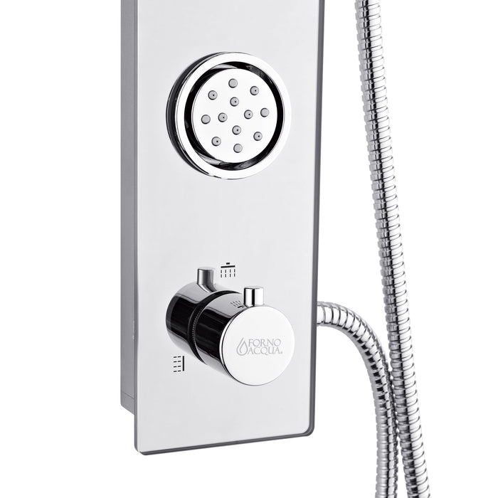 Forno AcquaSPA Shower Panel with SensoTemp, 9" Rainfall Shower Head, 5-in-1 Handheld Shower and 3 Body Jets in Mirrored Stainless Steel