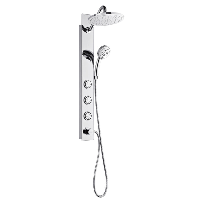 Forno AcquaSPA Shower Panel with SensoTemp, 9" Rainfall Shower Head, 5-in-1 Handheld Shower and 3 Body Jets in Mirrored Stainless Steel