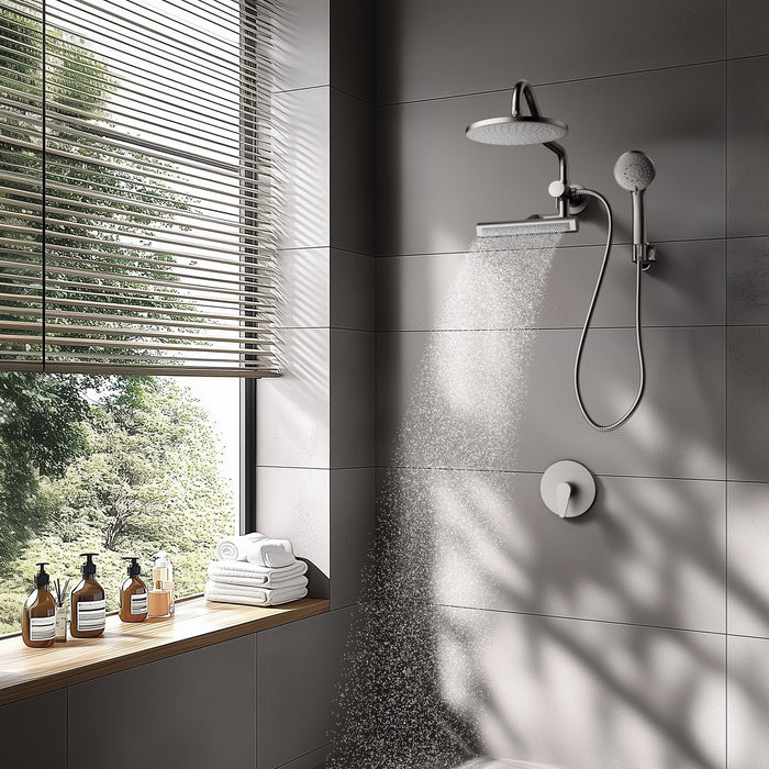 Forno AcquaFALL Mini Spa System with 9" Rainfall Shower Head, 5-in-1 Handheld Shower and 3 Function Body Jet in Brushed Nickel