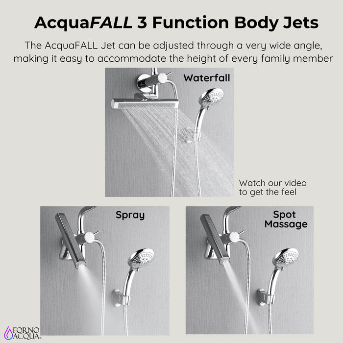 Forno AcquaFALL Mini Spa System with 9" Rainfall Shower Head, 5-in-1 Handheld Shower and 3 Function Body Jet in Polished Chrome