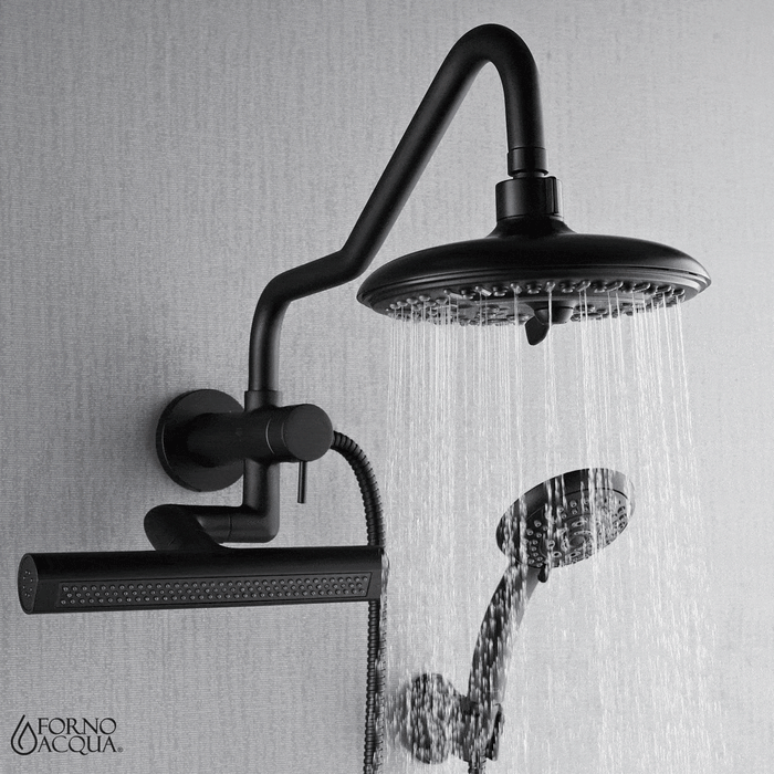 FORNO AcquaFALL Mini Spa System with 8" 6 Function Rainfall Shower Head, 5-in-1 Handheld Shower and 3 Function Body Jet in Matte Black