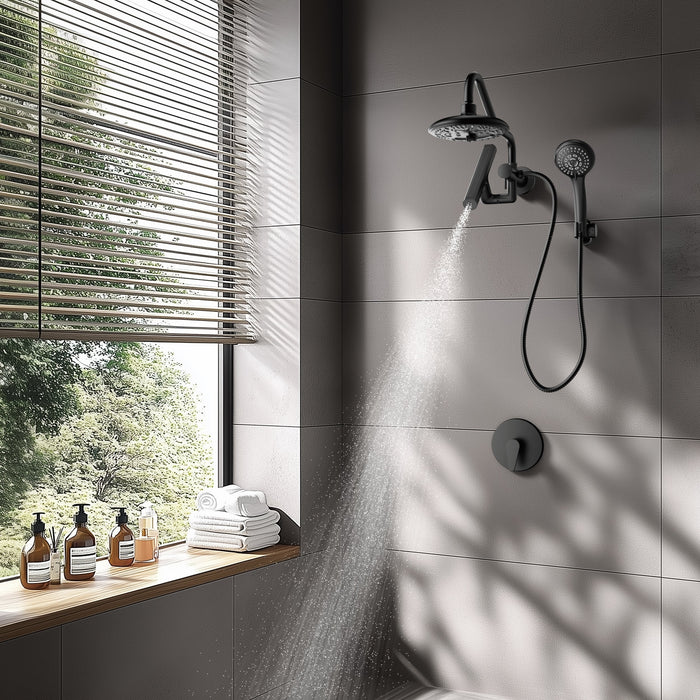 FORNO AcquaFALL Mini Spa System with 8" 6 Function Rainfall Shower Head, 5-in-1 Handheld Shower and 3 Function Body Jet in Matte Black