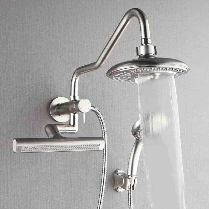 Forno AcquaFALL Mini Spa System with 8" 6 Function Rainfall Shower Head, 5-in-1 Handheld Shower and 3 Function Body Jet in Brushed Nickel