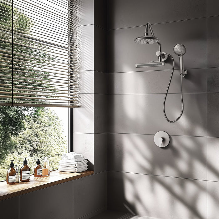 Forno AcquaFALL Mini Spa System with 8" 6 Function Rainfall Shower Head, 5-in-1 Handheld Shower and 3 Function Body Jet in Brushed Nickel