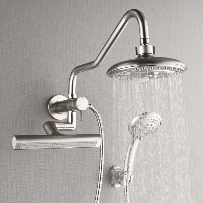 Forno AcquaFALL Mini Spa System with 8" 6 Function Rainfall Shower Head, 5-in-1 Handheld Shower and 3 Function Body Jet in Brushed Nickel