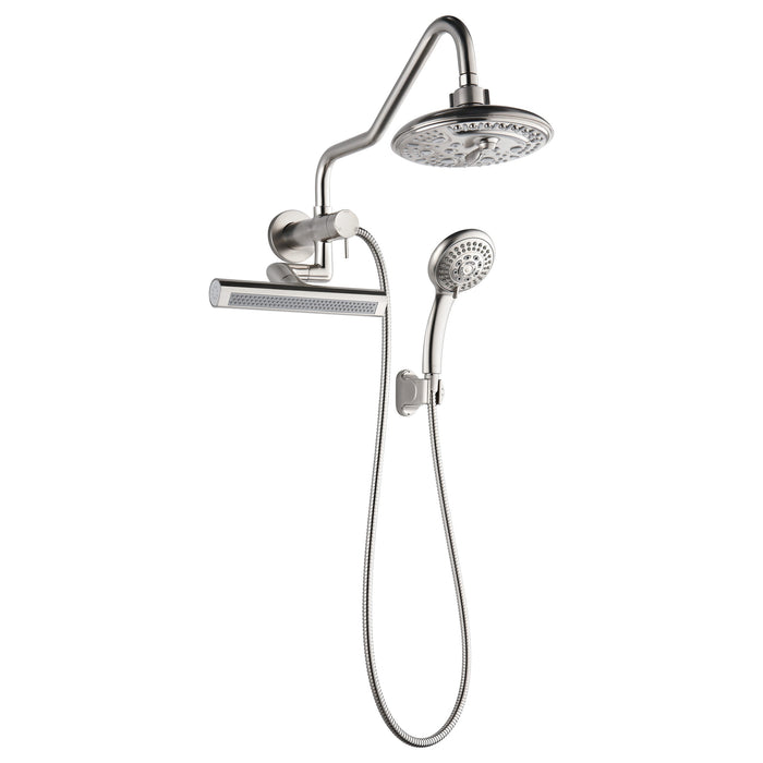 Forno AcquaFALL Mini Spa System with 8" 6 Function Rainfall Shower Head, 5-in-1 Handheld Shower and 3 Function Body Jet in Brushed Nickel