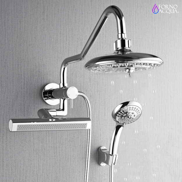 Forno AcquaFALL Mini Spa System with 8" 6 Function Rainfall Shower Head, 5-in-1 Handheld Shower and 3 Function Body Jet in Polished Chrome