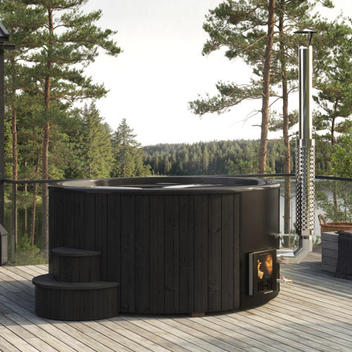 SaunaLife Model S6B Soak-Series Home Wood-Burning Hot Tub, Black, Up to 7 Persons
