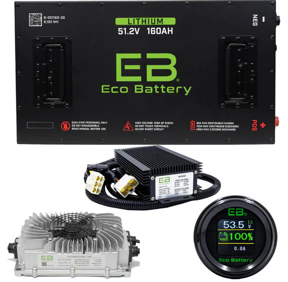 Eco Battery 51V 160Ah LiFePO4 Lithium Bundle Kit with Charger & 12V Converter