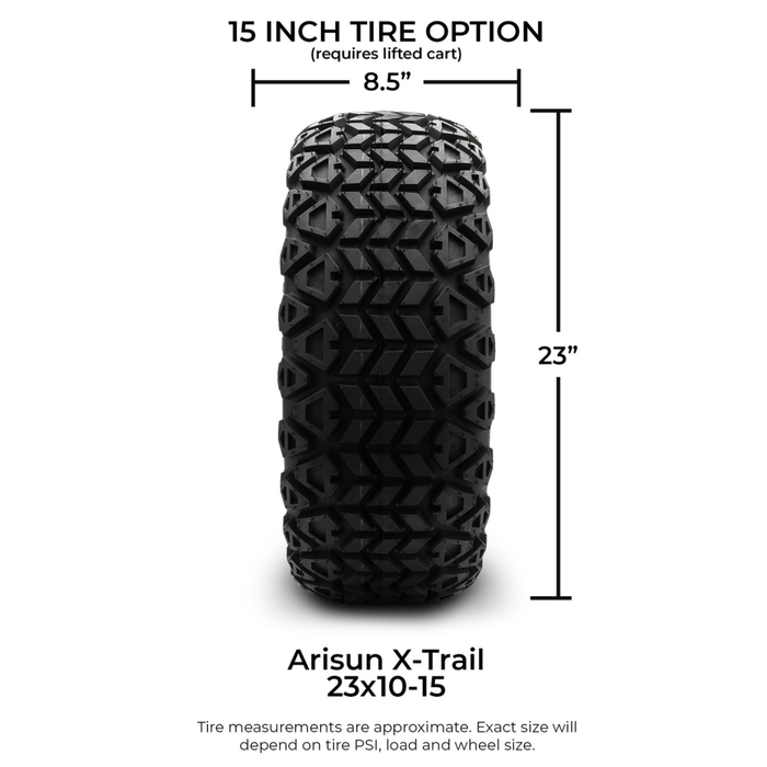 MODZ® 15-Inch Chaos Glossy Black with Ball Mill Wheels & 23-Inch Arisun X-Trail All-Terrain Tires Combo