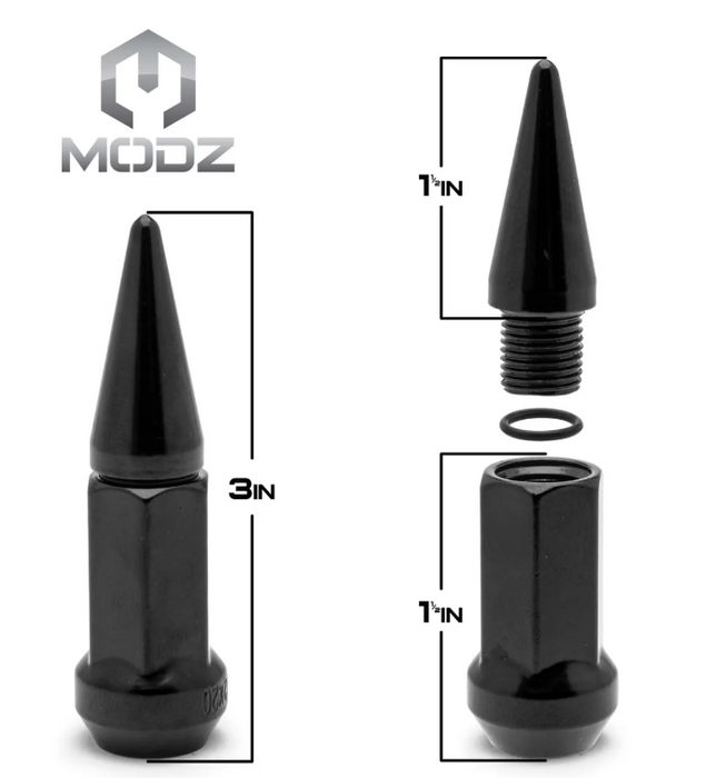 MODZ 16-Pack Black/Chrome SPIKED Golf Cart Lug Nuts - Standard/Metric Options