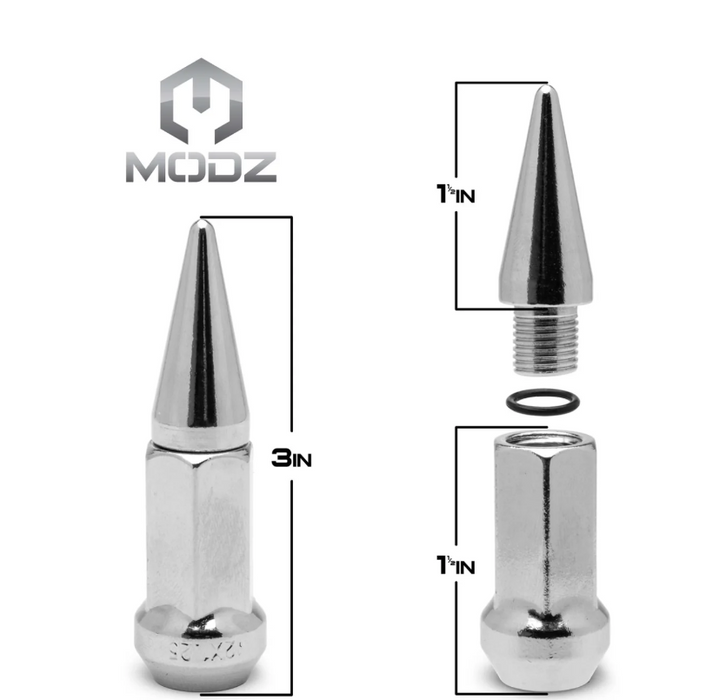 MODZ 16-Pack Black/Chrome SPIKED Golf Cart Lug Nuts - Standard/Metric Options