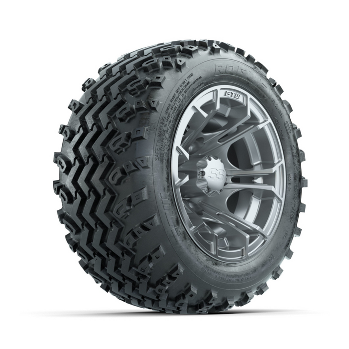 GTW Spyder Silver 10 in Wheels with 18x9.50-10 Rogue All Terrain Tires - Full Set