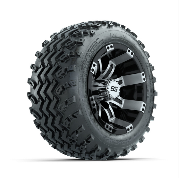 GTW Tempest Machined/Black 10 in Wheels with 18x9.50-10 Rogue All Terrain Tires - Full Set