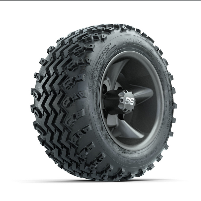 GTW Godfather Matte Grey 10 in Wheels with 18x9.50-10 Rogue All Terrain Tires - Full Set