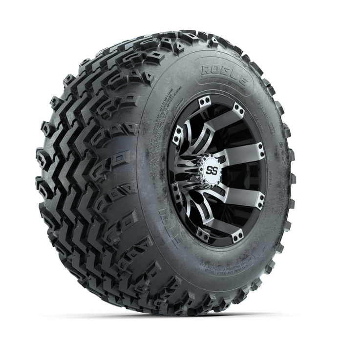 GTW Tempest Machined/Black 10 in Wheels with 22x11.00-10 Rogue All Terrain Tires - Full Set