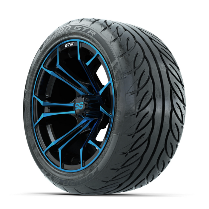 GTW Spyder Blue/Black 14 in Wheels with 225/40-R14 Fusion GTR Street Tires - Full Set